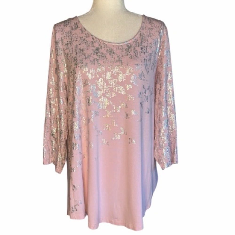 JM Collection Pink and Silver Shimmer Blouse Size XL